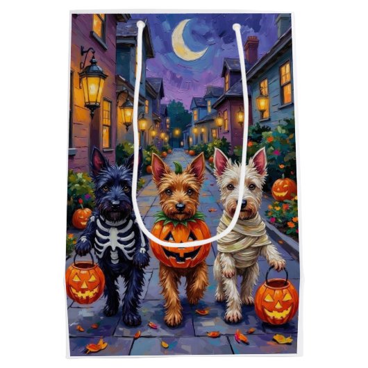 Scottish Terrier Dogs in Halloween Costumes Mittlere Geschenktüte (Rückseite)