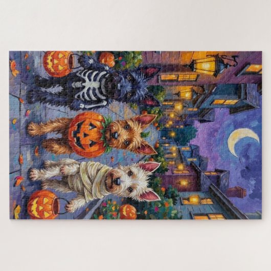 Scottish Terrier Dogs in Halloween Costumes Puzzle (Horizontal)
