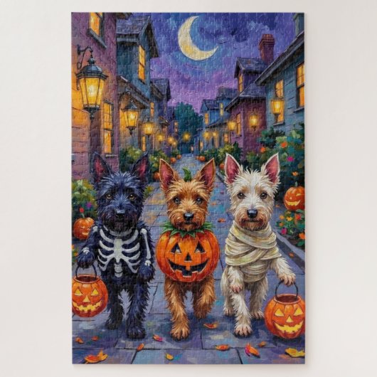 Scottish Terrier Dogs in Halloween Costumes Puzzle (Vertikal)
