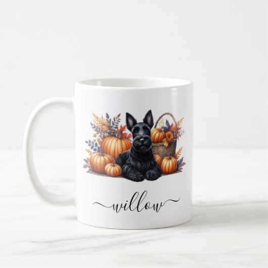 Scottish Terrier Fall Tasse mit Personalisiertem N (Links)