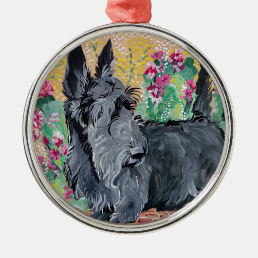 Scottish-Terrier-Garten Silbernes Ornament (Vorne)
