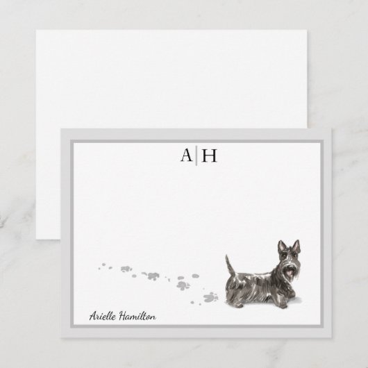 Scottish Terrier Gray Border Monogram personalize Mitteilungskarte (Vorne/Hinten)