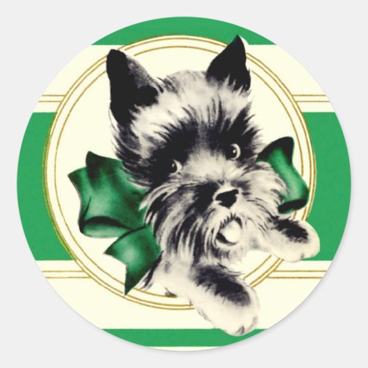 Scottish Terrier Green bow and Stripe Aufkleber (Vorderseite)