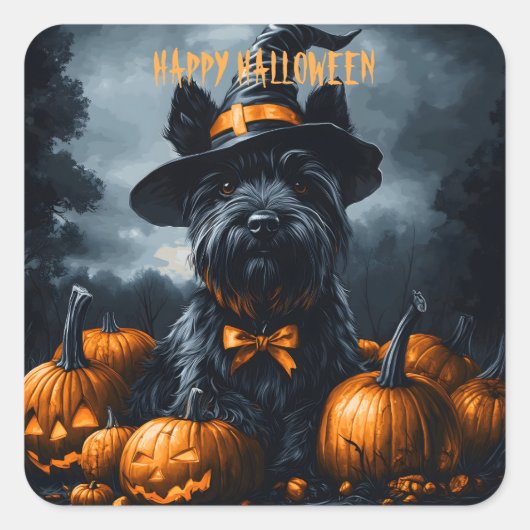 Scottish Terrier Halloween Quadratischer Aufkleber (Vorderseite)
