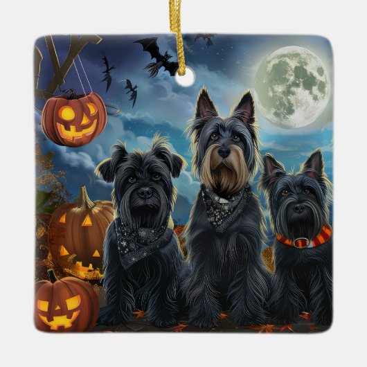Scottish Terrier Halloween Spooky Keramikornament (Vorderseite)