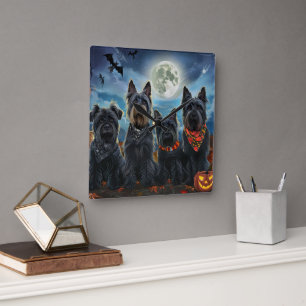 Scottish Terrier Halloween Spooky Quadratische Wanduhr