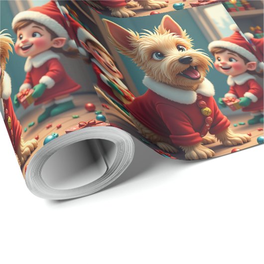 Scottish Terrier Helping Santa’s Elves Christmas Geschenkpapier (Rolleneckpunkt)