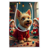 Scottish Terrier Helping Santa’s Elves Christmas Mittlere Geschenktüte (Vorderseite)