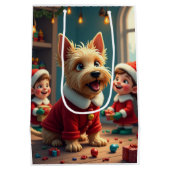 Scottish Terrier Helping Santa’s Elves Christmas Mittlere Geschenktüte (Rückseite)