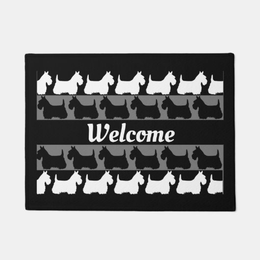 Scottish Terrier Hund schwarz/grau/weiß, Streifen  Fußmatte (Vorderseite)
