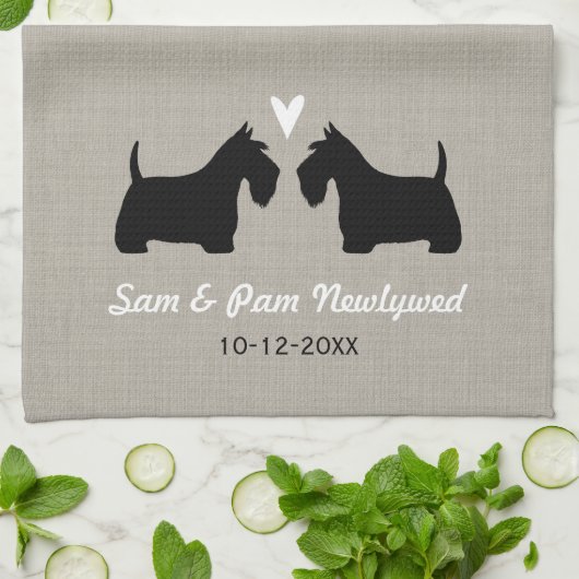 Scottish Terrier Hund Silhouetten mit Heart Custom Handtuch (Gefaltet)