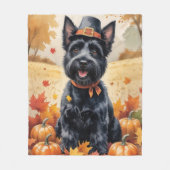 Scottish Terrier im Herbst hinterlässt Erntedank A Fleecedecke (Vorderseite)