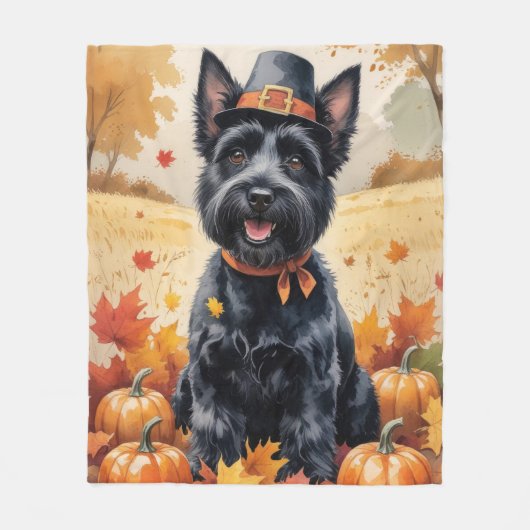 Scottish Terrier im Herbst hinterlässt Erntedank A Fleecedecke (Vorderseite)