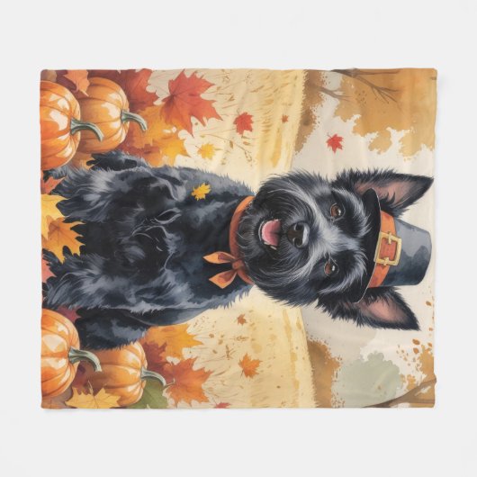 Scottish Terrier im Herbst hinterlässt Erntedank A Fleecedecke (Vorderseite (Horizontal))