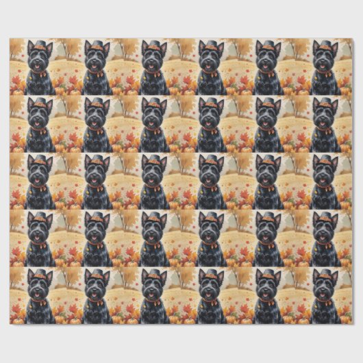 Scottish Terrier im Herbst hinterlässt Erntedank A Geschenkpapier (Flach)