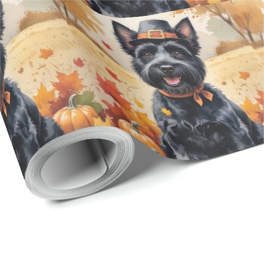Scottish Terrier im Herbst hinterlässt Erntedank A Geschenkpapier (Rolleneckpunkt)