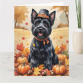 Scottish Terrier im Herbst hinterlässt Erntedank A Karte (Vorderseite)