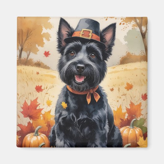 Scottish Terrier im Herbst hinterlässt Erntedank A Magnet (Vorne)