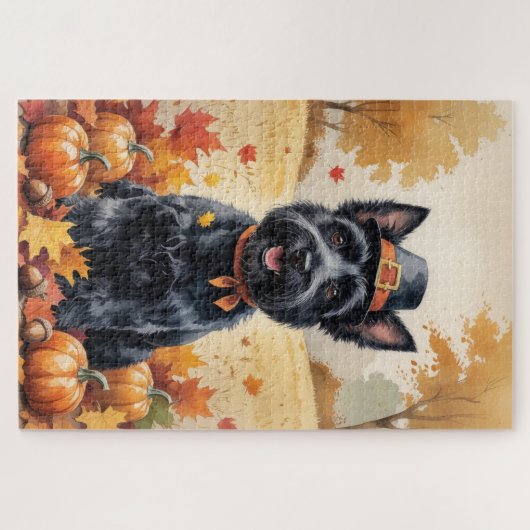 Scottish Terrier im Herbst hinterlässt Erntedank A Puzzle (Horizontal)