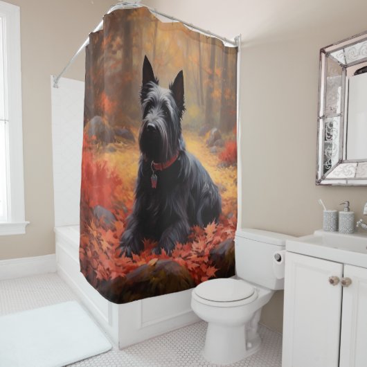 Scottish Terrier im Herbst Leaves Fall Inspiriert Duschvorhang (Beispiel)