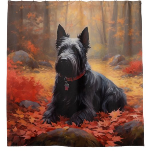 Scottish Terrier im Herbst Leaves Fall Inspiriert Duschvorhang (Vorderseite)