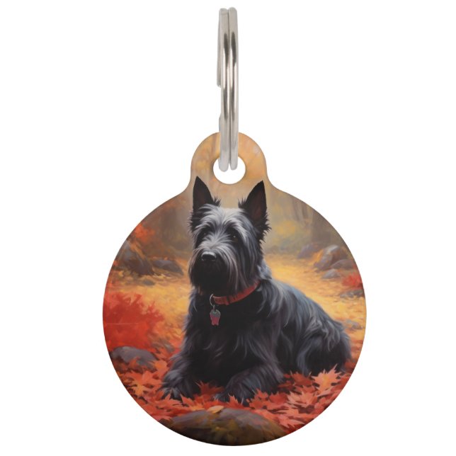 Scottish Terrier im Herbst Leaves Fall Inspiriert Haustiermarke (Vorderseite)