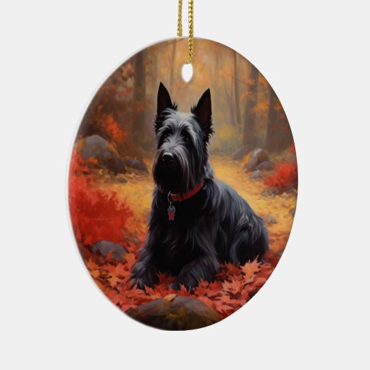 Scottish Terrier im Herbst Leaves Fall Inspiriert Keramik Ornament (Rechts)