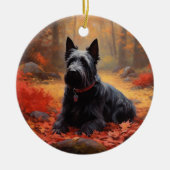 Scottish Terrier im Herbst Leaves Fall Inspiriert Keramik Ornament (Vorne)