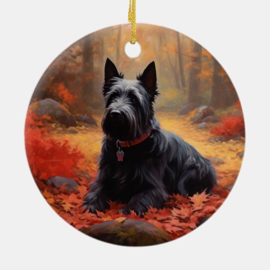 Scottish Terrier im Herbst Leaves Fall Inspiriert Keramik Ornament (Hinten)