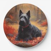 Scottish Terrier im Herbst Leaves Fall Inspiriert Pappteller (Vorderseite)