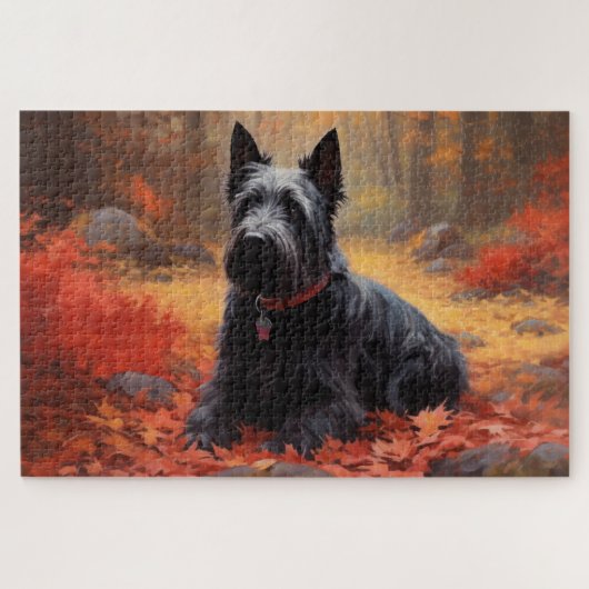 Scottish Terrier im Herbst Leaves Fall Inspiriert Puzzle (Horizontal)