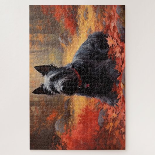 Scottish Terrier im Herbst Leaves Fall Inspiriert Puzzle (Vertikal)