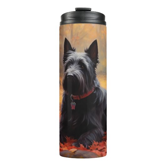 Scottish Terrier im Herbst Leaves Fall Inspiriert Thermosbecher (Vorderseite)