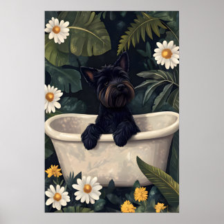 Scottish Terrier In Bathtub Poster, Funny Dog Poster