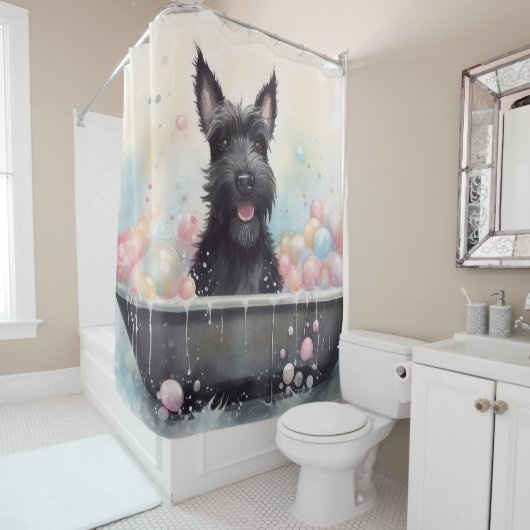 Scottish Terrier in Bathtub Watercolor Dog Art Duschvorhang (Beispiel)