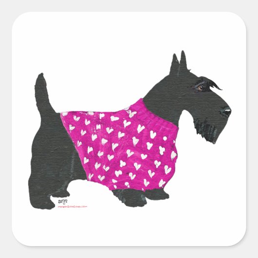 Scottish Terrier in einem Pullover Quadratischer Aufkleber (Vorderseite)