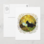 Scottish Terrier in Herbstwald Postkarte (Vorne/Hinten)