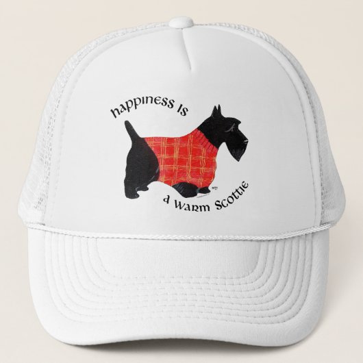 Scottish Terrier in Red Kariert Sweater Truckerkappe (Vorderseite)