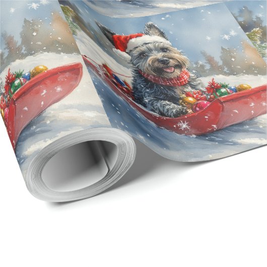 Scottish Terrier in Sledge Let it Snow Christmas Geschenkpapier (Rolleneckpunkt)