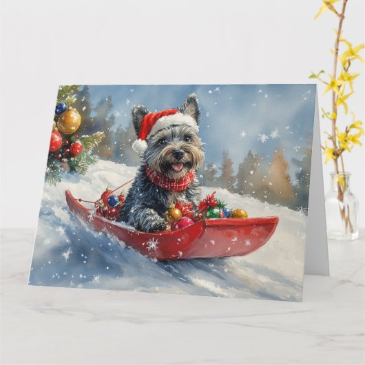 Scottish Terrier in Sledge Let it Snow Christmas Karte (Gelbe Blume)