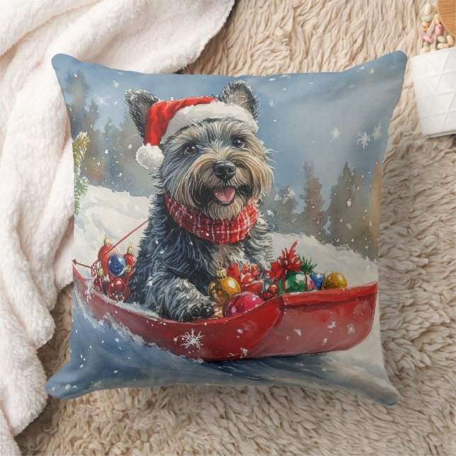 Scottish Terrier in Sledge Let it Snow Christmas Kissen (Decke)