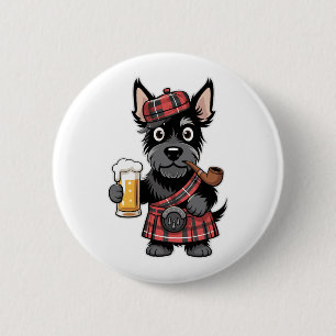 Scottish Terrier in Tartan Kilt mit Bier und Pipe Button