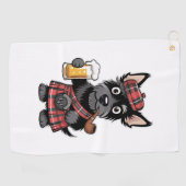 Scottish Terrier in Tartan Kilt mit Bier und Pipe Golfhandtuch (Horizontal)