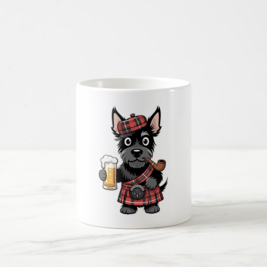 Scottish Terrier in Tartan Kilt mit Bier und Pipe Kaffeetasse (Mittel)