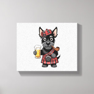 Scottish Terrier in Tartan Kilt mit Bier und Pipe Leinwanddruck