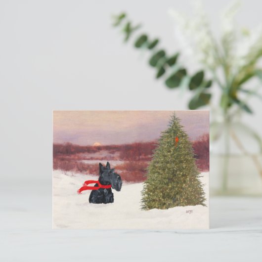 Scottish Terrier in Wintertime Postkarte (Stehend Vorderseite)