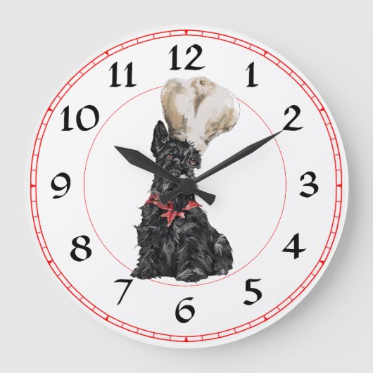 Scottish Terrier Koch Clock Große Wanduhr (Vorderseite)