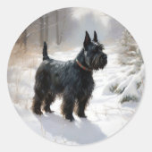 Scottish Terrier Let It Snow Christmas Runder Aufkleber (Vorderseite)
