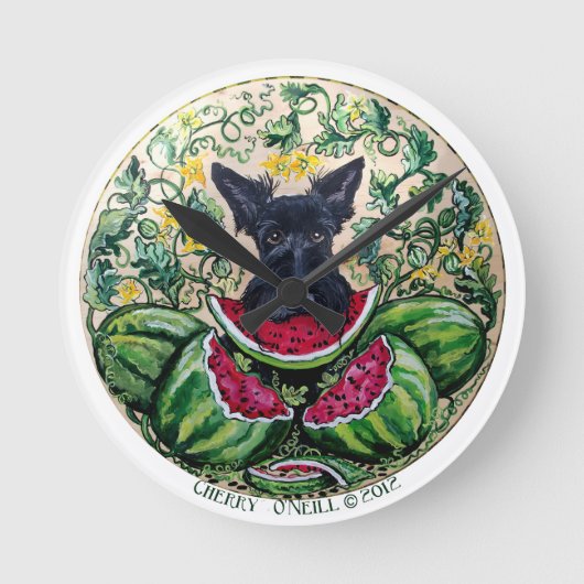 Scottish Terrier Melon Clock Runde Wanduhr (Vorderseite)
