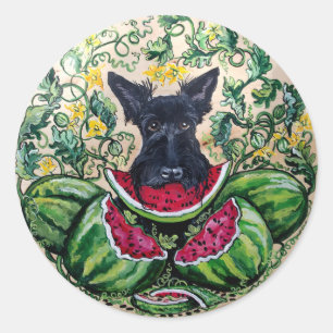 Scottish-Terrier-Melonen Runder Aufkleber